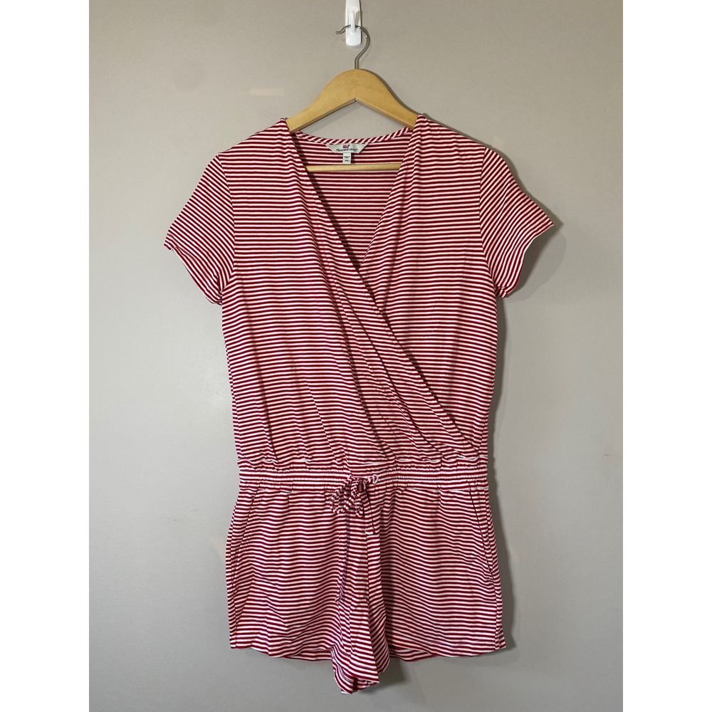 Vineyard Vines EUC Red White Striped Surplice Pima Cotton Blend Romper Womens XS